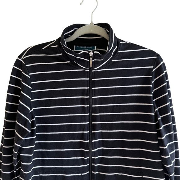 Karen Scott Black Sport  Zip Up Jacket Striped Activewear Women’s M - Picture 3 of 9